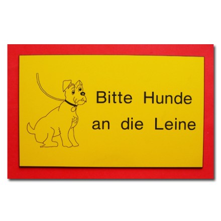 Hinweisschild Kunststoff gelb mit Symbol Hund an die Leine