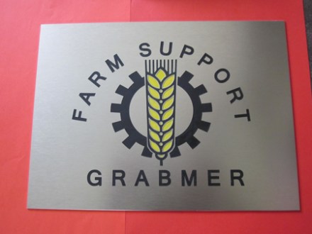 Firmen Schild Aluminium silber mit Logo mehrfarbig